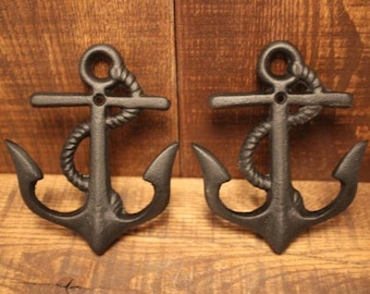Large Black Anchor Wall Hook, Cast Iron Anchor Hook, Black Anchor With Rope  Coat Hook 