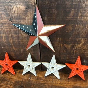 4&quot; Cast Iron Western Stars & 8&quot; American Tin Painted Star / Farmhouse / Kitchen / Wall Art / Vintage Style (5 total)