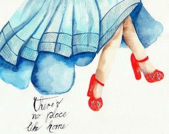 No hay lugar como la impresión casera / Zapatillas Ruby / Mago de Oz / obras de arte originales / arte de pared / dormitorio de niñas / decoración de guardería / regalo