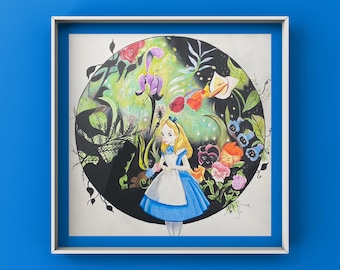 Alice in Wonderland print  / Nursery Art / Kids bedroom / Gifts for her / Original Illustration / Wall Art / Fantasy Art / Movie