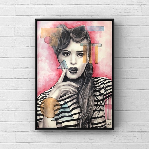 Abstract Portrait Print Vintage Inspired Rockabilly Wall Art Girls Bedroom Teenage Gift Salon Christmas Bedroom Decor