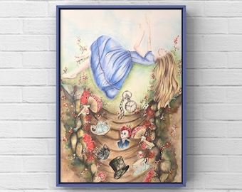 Alice in Wonderland print / illustration / home decor / wall art / kids bedroom / nursery art / fantasy / gift / original drawing