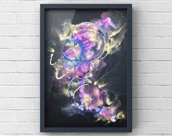 Abstract Ink Painting / galaxy art / alcohol ink / neon / Australian art / modern wall art / gift   / contemporary / fantasy / Sci Fi / moon