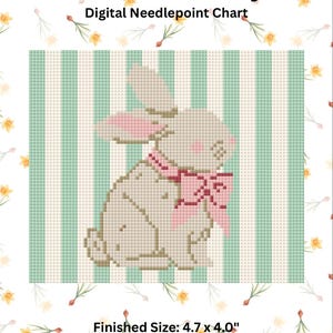 Bow-Tied Bunny Needlepoint Pattern | Cute Bunny Design | Instant Download | Needlepoint Chart | Spring & Easter Decor