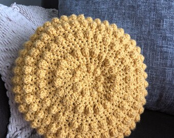 Bobble Crochet Pillow Pattern- Throw Pillow- Crochet Pillow Pattern- Crochet Pattern- Home Decor- DIY Pillow- Crochet- Mustard