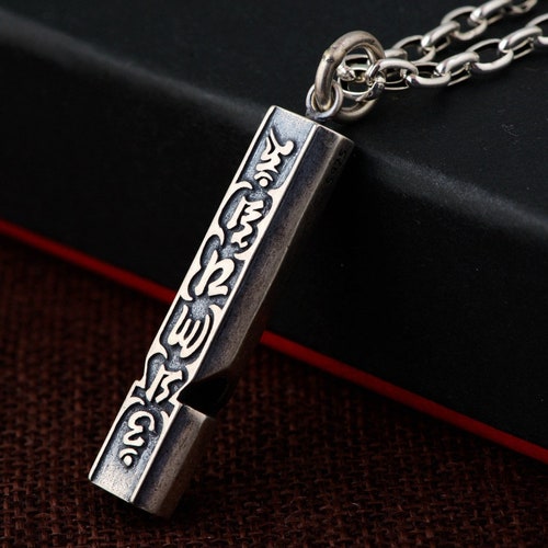 Buddhist Scripture Whistle Pendant Retro Solid S925 Sterling - Etsy