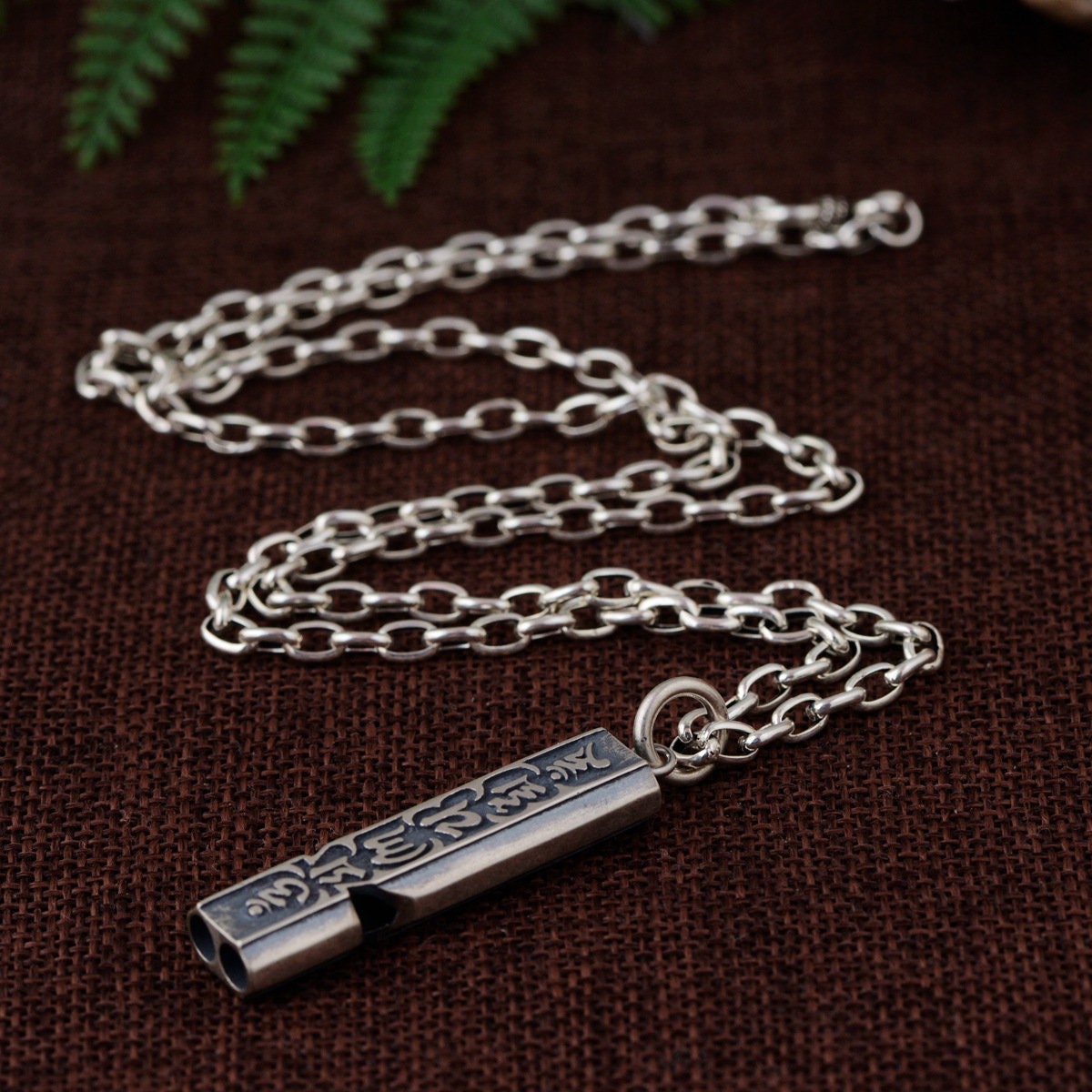 Buddhist Scripture Whistle Pendant Retro Solid S925 Sterling - Etsy