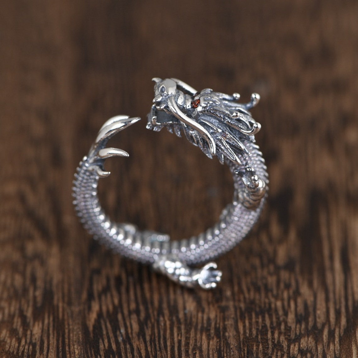 Retro fine Dragon ring solid s925 sterling silver mens open Etsy