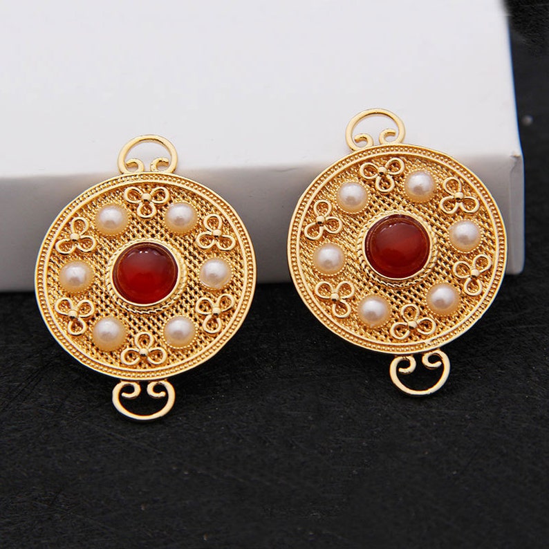 2 pcs Cloisonne bead hollow flower pattern round shape bead