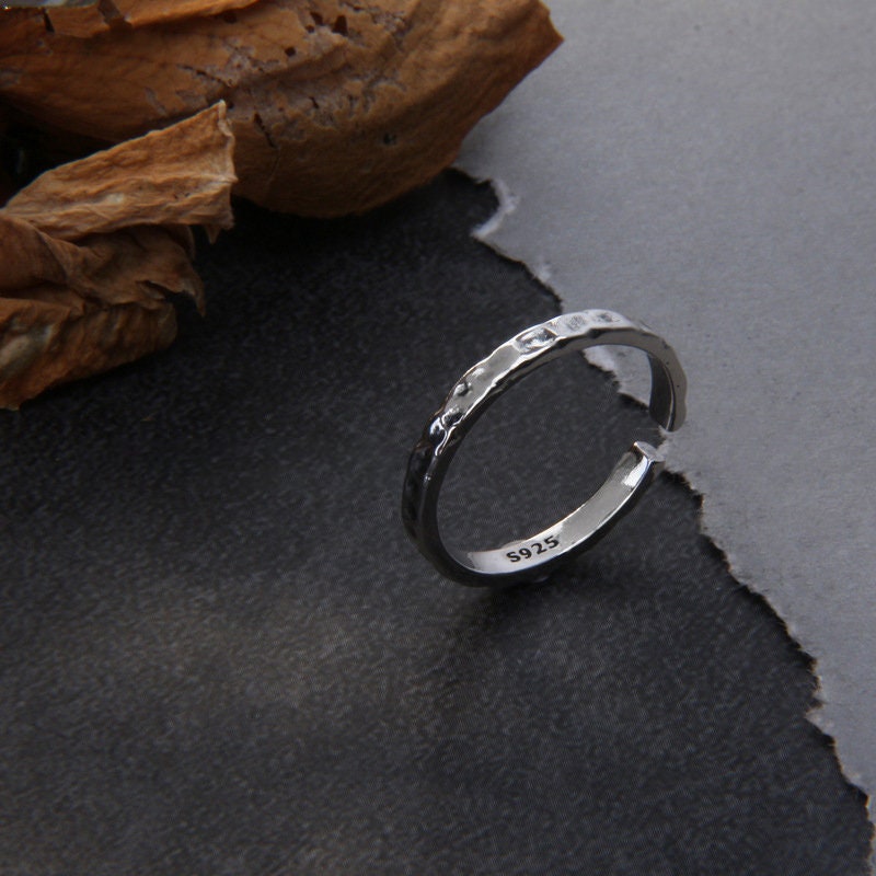 simple s925 sterling silver uneven surface adjustable open ring