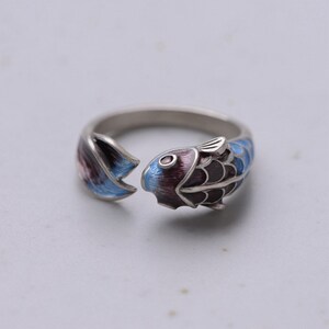Cloisonne Koi Fish Ring Fine Solid S925 Sterling Silver Open Ring - Etsy