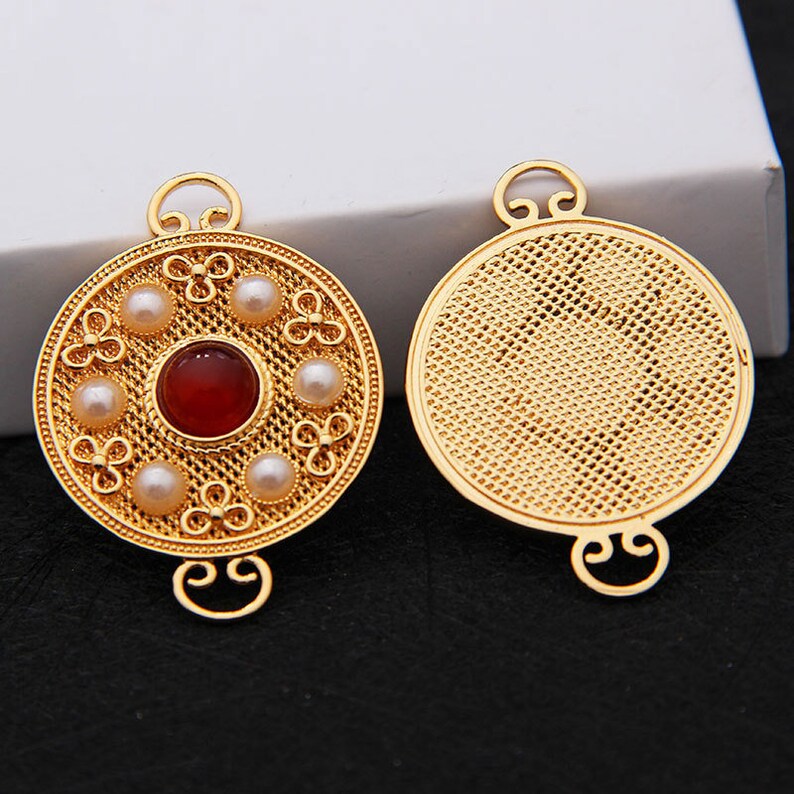 2 pcs Cloisonne bead hollow flower pattern round shape bead