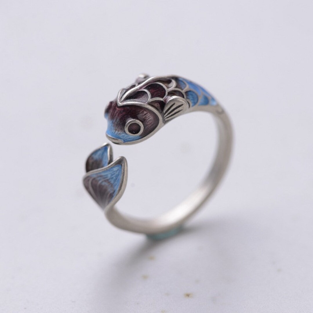 Cloisonne Koi Fish Ring Fine Solid S925 Sterling Silver Open - Etsy
