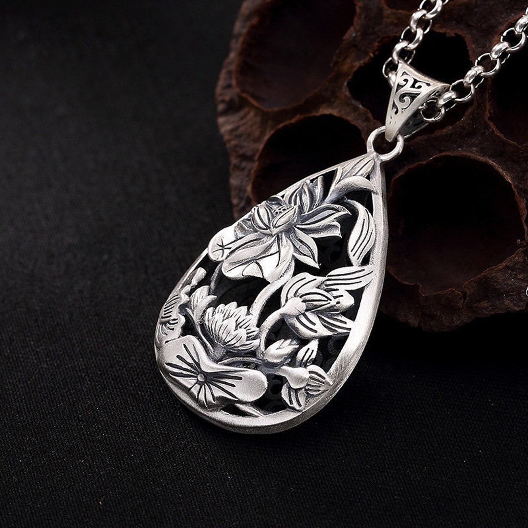 Solid S990 Pure Silver Chinese Style Vintage Hollow Lotus - Etsy