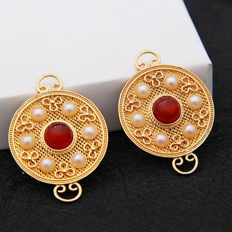2 pcs Cloisonne bead hollow flower pattern round shape bead