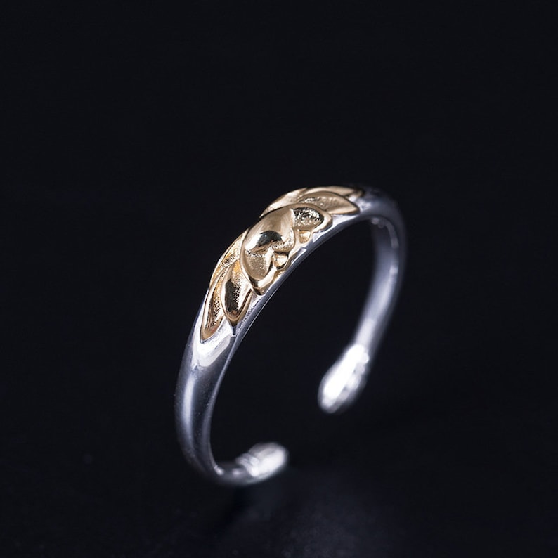 retro lotus flower ring solid s925 sterling silver open ring