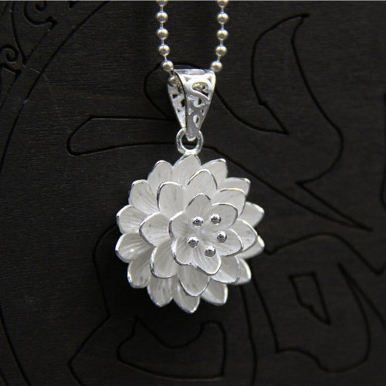 925 Sterling Silver Dahlia Flower Shape Pendant Necklace Etsy