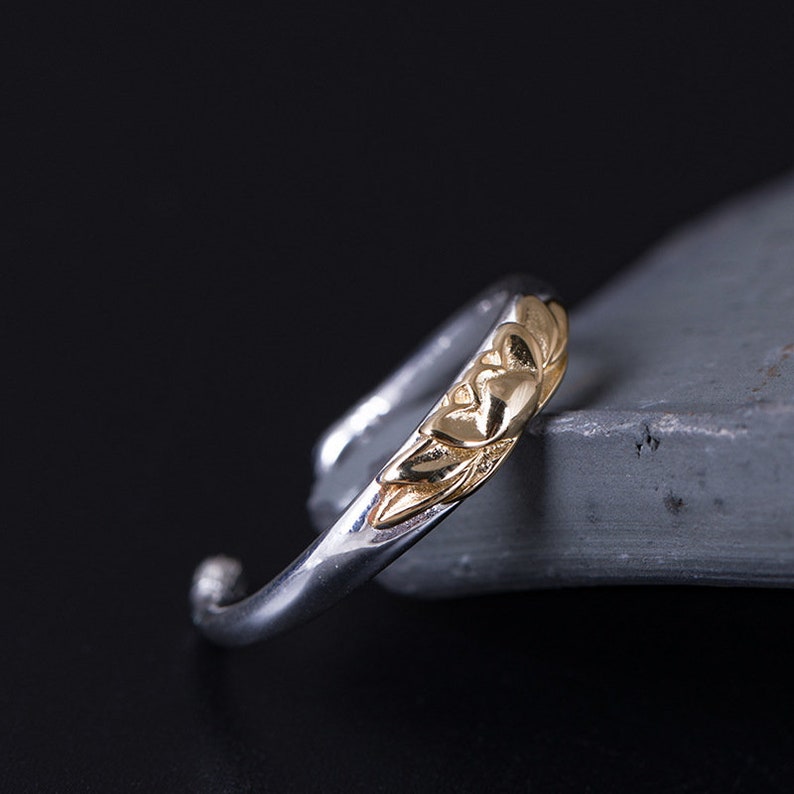 retro lotus flower ring solid s925 sterling silver open ring