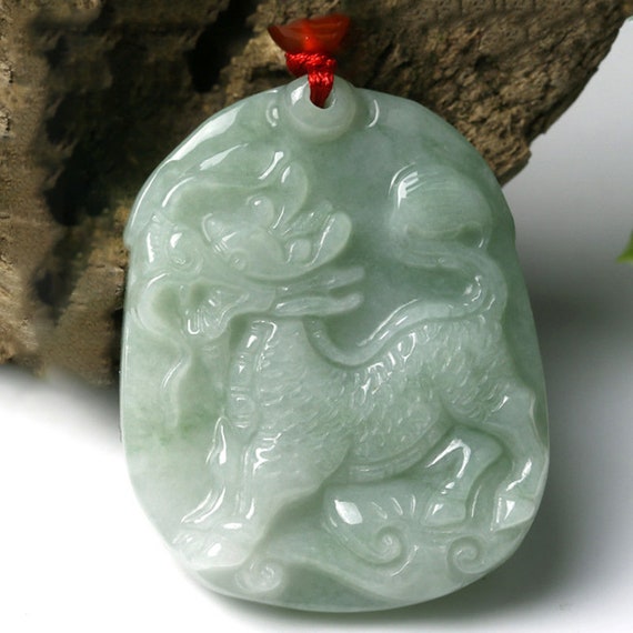 Green emerald kirin pendant fine carved jade amulet necklace | Etsy