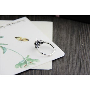 Breccaly Vintage S925 Sterling Silver Open Adjustable Ring - Natural Stone Carved Phoenix Peony Design - View #12