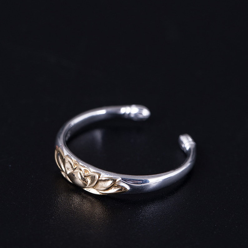 retro lotus flower ring solid s925 sterling silver open ring