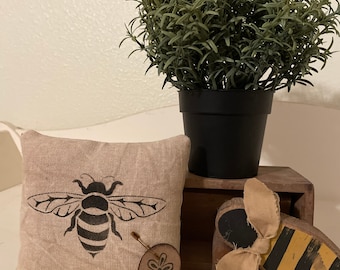 Bee pillow, Farmhouse bee decor, Bee decor, Honeybee decor, Bee pillow, Bee themed tiered tray, Bee decoration