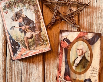 Americana decor, postcard print, Presidents Day decor, Independence Day decoration, Founding father, 4th of July decor for tiered tray, USA