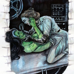 Making a Monster Girlfriend Print. Frankenstein  Lesbian art, queer, lgbtq, NanCran
