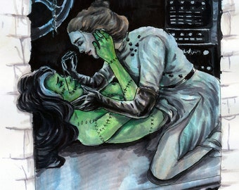Making a Monster Girlfriend Print. Frankenstein  Lesbian art, queer, lgbtq, NanCran