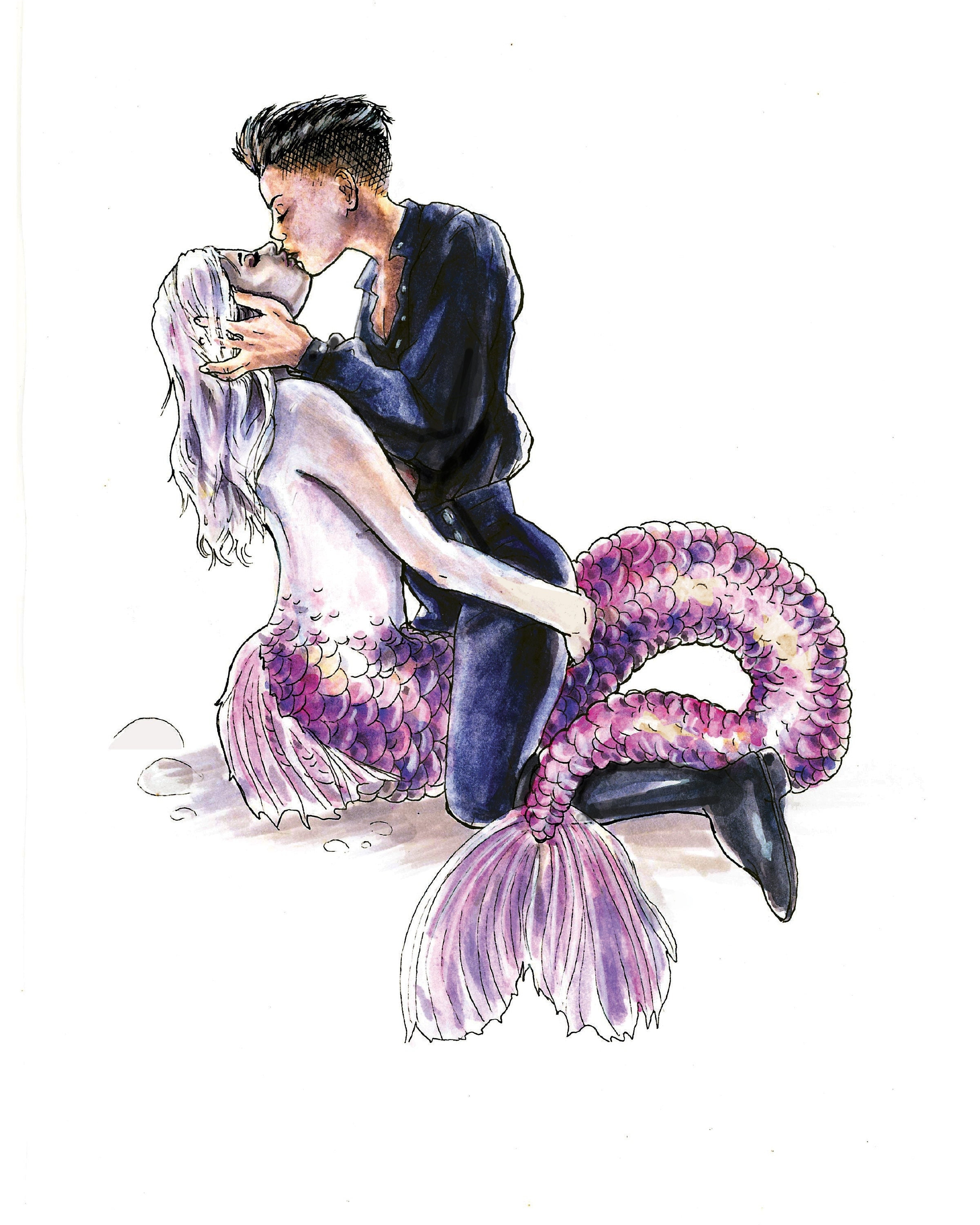 SEA & STARS Fan Art Print. Lesbian art, queer, lgbtq, mermaid, Nan Cran.
