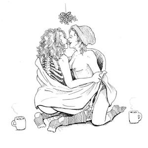 Mistletoe Kiss Print. Lesbian art, queer, lgbtq, Holiday, NanCran
