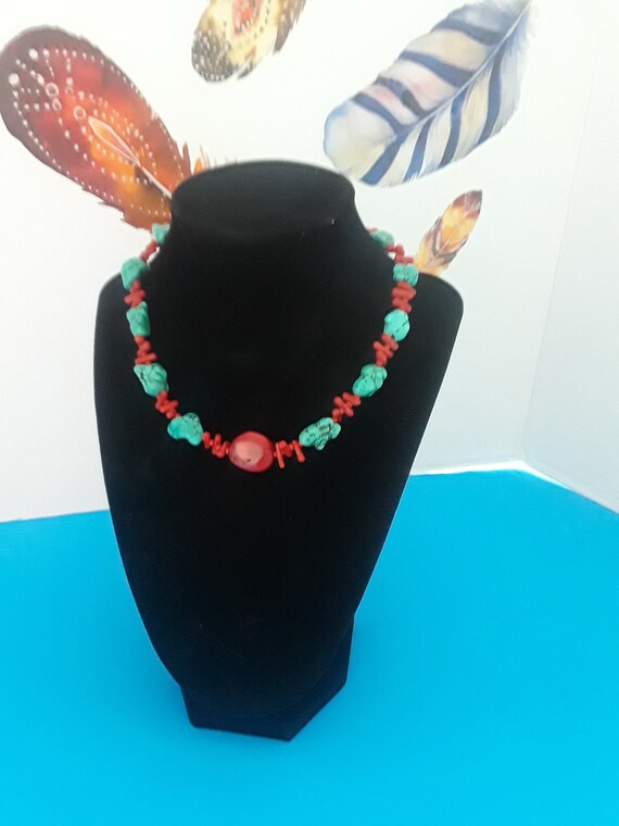 Turquoise and Coral Choker