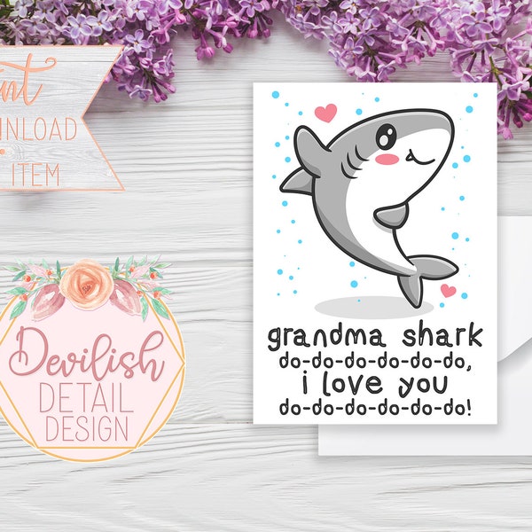 Grandma Shark I Love You - Baby Shark Song - Mother's Day Flat Greeting Card - Printable