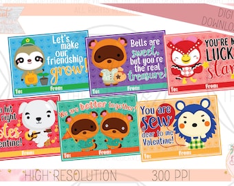 Animal Town Videospiel Kinder Valentinstag Karten - Digital Design - DIY - Printable