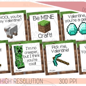 Video Game Mine Themed Kid's Valentine's Day Cards - Digital Design - DIY - Printable