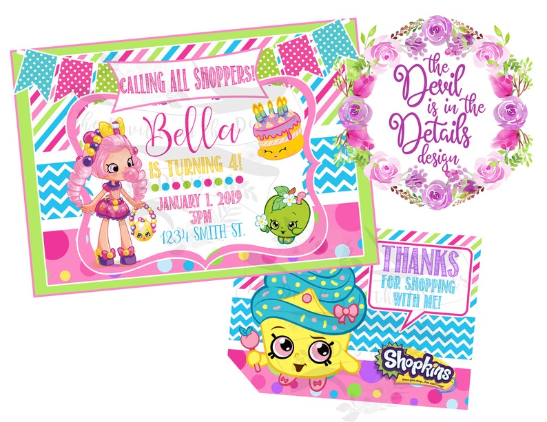 Shopkins Birthday Invitation and Thank You Card DIY Digital Etsy