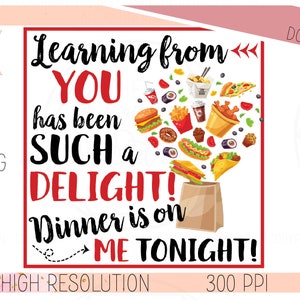 Lehrer Wertschätzung - EOY - Weihnachten - Geschenkanhänger (Learning From You Has Been Such a Delight Dinner is on Me) Digitales Design - druckbar