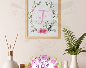 Monogram Initial Floral Wall Art Digital Design Printable