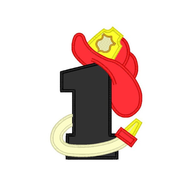 Fireman Number 1 applique machine embroidery design (perfect for birthday shirt)- 3 sizes 4x4", 5x7", 6x10"
