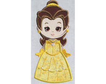 Belle Beauty and the Beast Cute Princess applique machine embroidery design- 3 sizes 4x4", 5x7", 6x10"