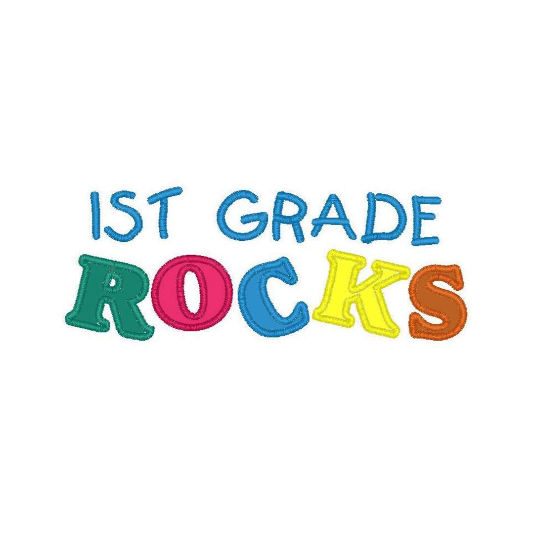 First Grade Rocks School Applique Machine Embroidery Design- 2 Sizes ...