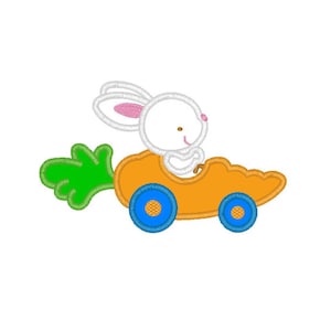 Easter Bunny in Carrot Car applique machine embroidery design- 3 sizes 4x4&quot;, 5x7&quot;, 6x10&quot;
