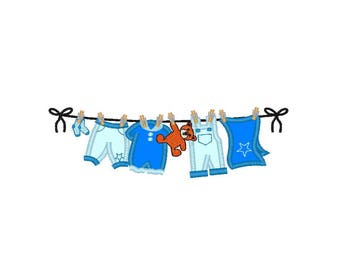 Baby Shower Washing Line- Boy applique machine embroidery design- 3 sizes 4x4", 5x7", 6x10"