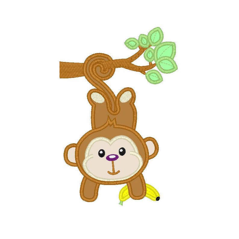 Monkey in Tree Applique Machine Embroidery Design 3 Sizes Etsy