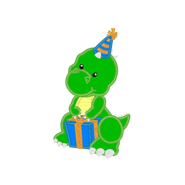 Birthday Dinosaur T Rex applique machine embroidery design- 3 sizes 4x4", 5x7", 6x10"