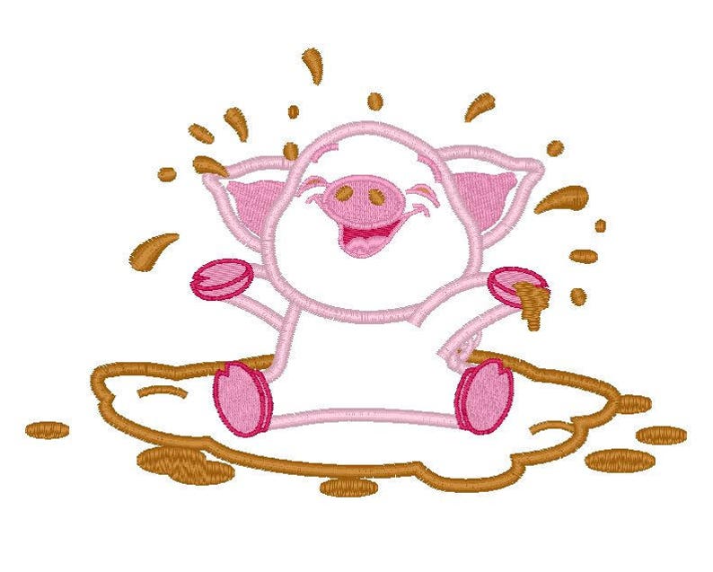 Pig in Mud Applique Machine Embroidery Design 3 Sizes Etsy