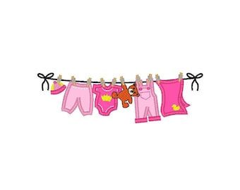 Baby Shower Washing Line- Girl applique machine embroidery design- 3 sizes 4x4", 5x7", 6x10"