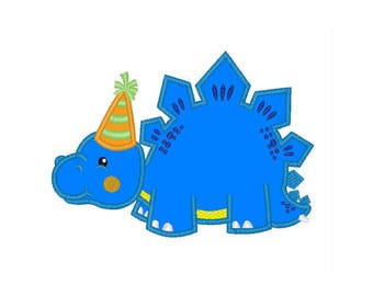 Birthday Dinosaur Stegasaurus applique machine embroidery design- 3 sizes 4x4", 5x7", 6x10"