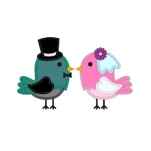 Wedding Birds applique machine embroidery design- 3 sizes 4x4&quot;, 5x7&quot;, 6x10&quot;