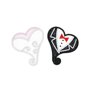 Wedding Hearts Bride and Groom applique machine embroidery design- 3 sizes 4x4&quot;, 5x7&quot;, 6x10&quot;